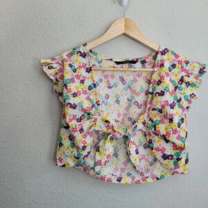 Vero Moda Women's Cropped Blouse Top XS Multicolor Polyester Floral Sleeveless